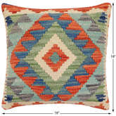 handmade Traditional Pillow Rust Blue Hand-Woven SQUARE 100% WOOL Hand woven turkish pillow2' x 2'